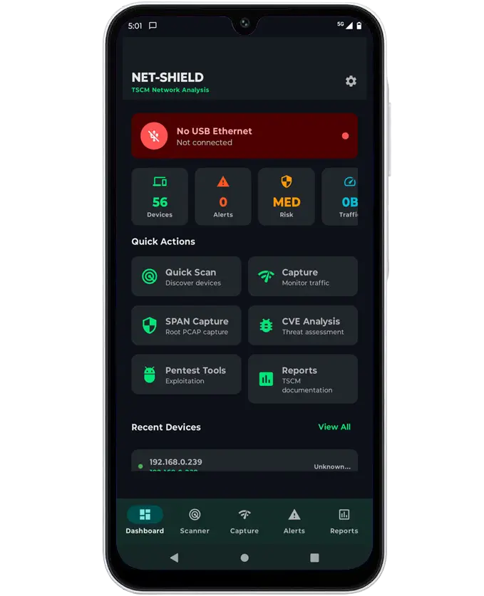 Net Shield Network Security Analysis App dashboard interface